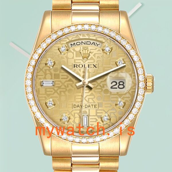 Rolex Day-Date M118348-0037 Mens 36mm Gold-tone Diamond Bezel: Genuine vs. Replica